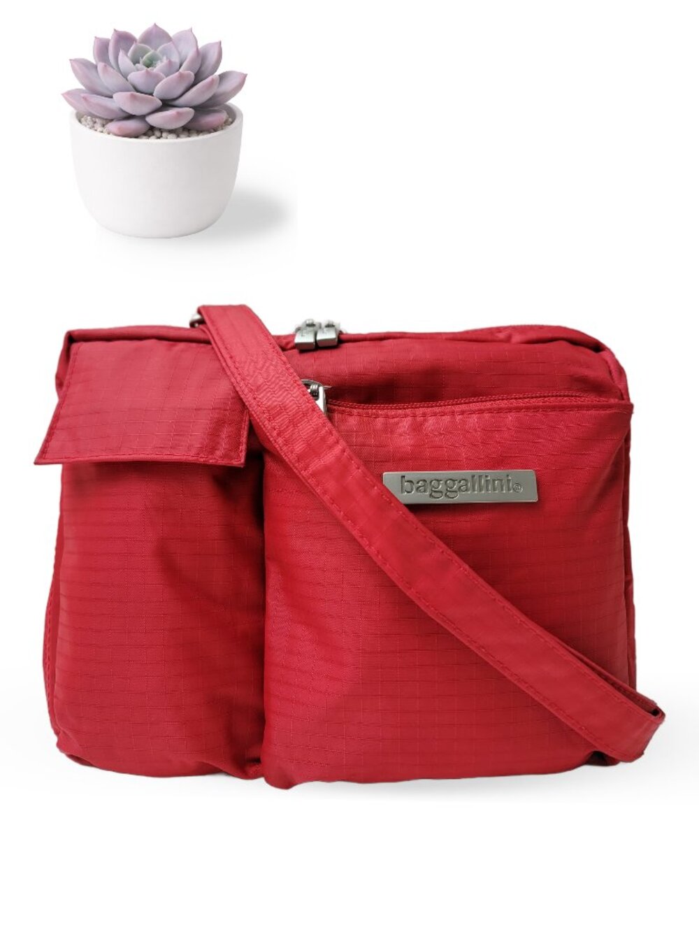 Baggallini Red Nylon Crossbody Bag Lightweight Multi-Pocket Travel Organizer